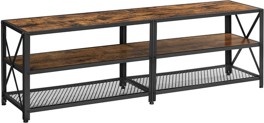 TV Stand for TV Steel Frame up to 178 cm with Shelves for Living Room and Bedroom Furniture Rustic Brown and Black - Cosy Abode