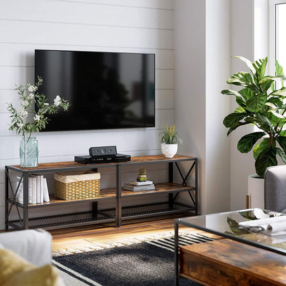 TV Stand for TV Steel Frame up to 178 cm with Shelves for Living Room and Bedroom Furniture Rustic Brown and Black - Cosy Abode