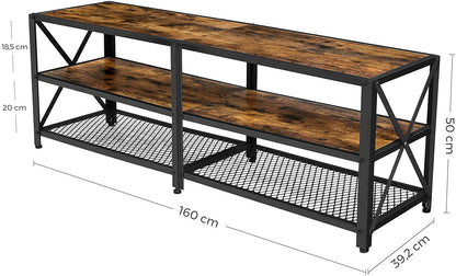 TV Stand for TV Steel Frame up to 178 cm with Shelves for Living Room and Bedroom Furniture Rustic Brown and Black - Cosy Abode