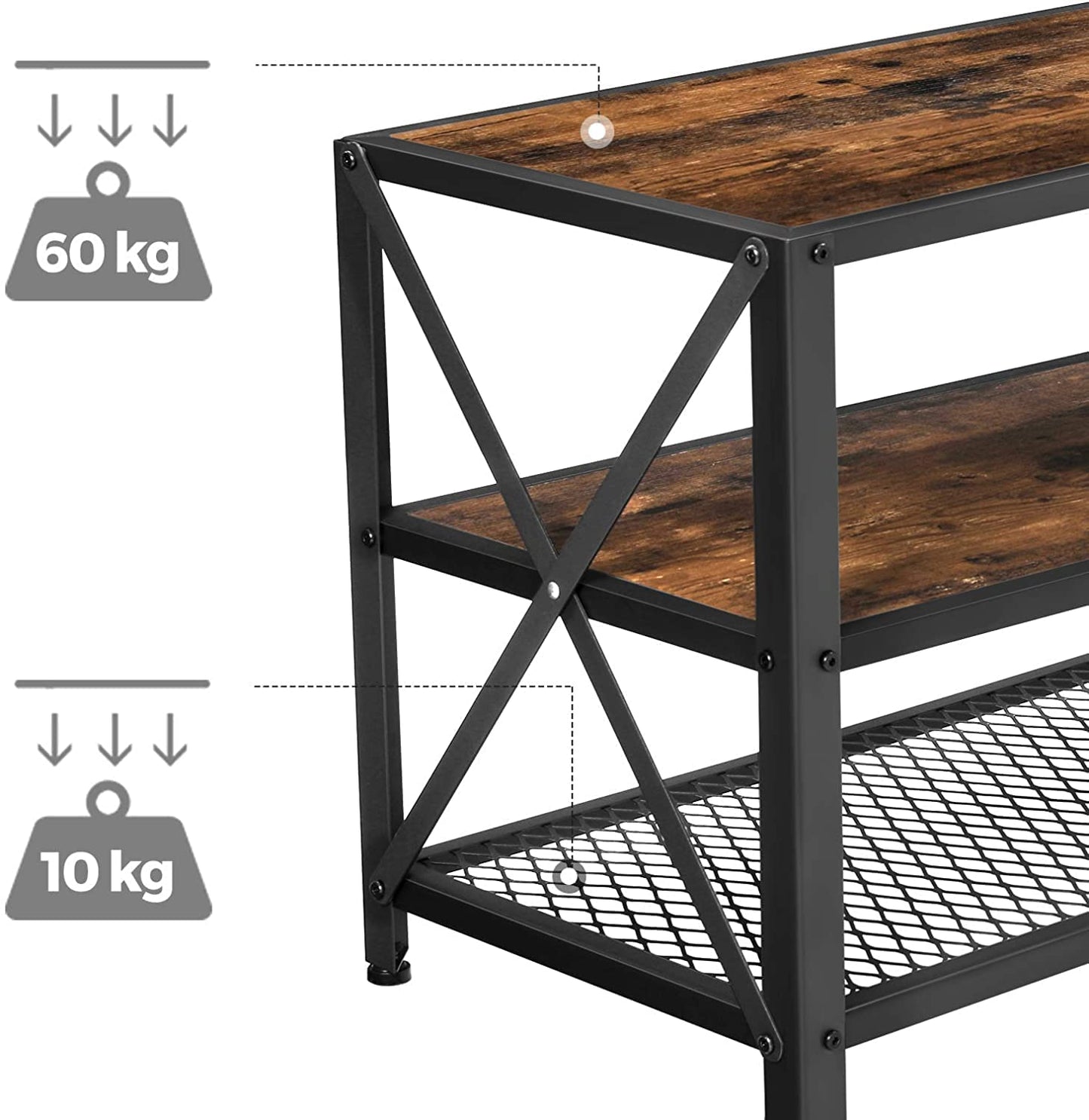 TV Stand for TV Steel Frame up to 178 cm with Shelves for Living Room and Bedroom Furniture Rustic Brown and Black - Cosy Abode