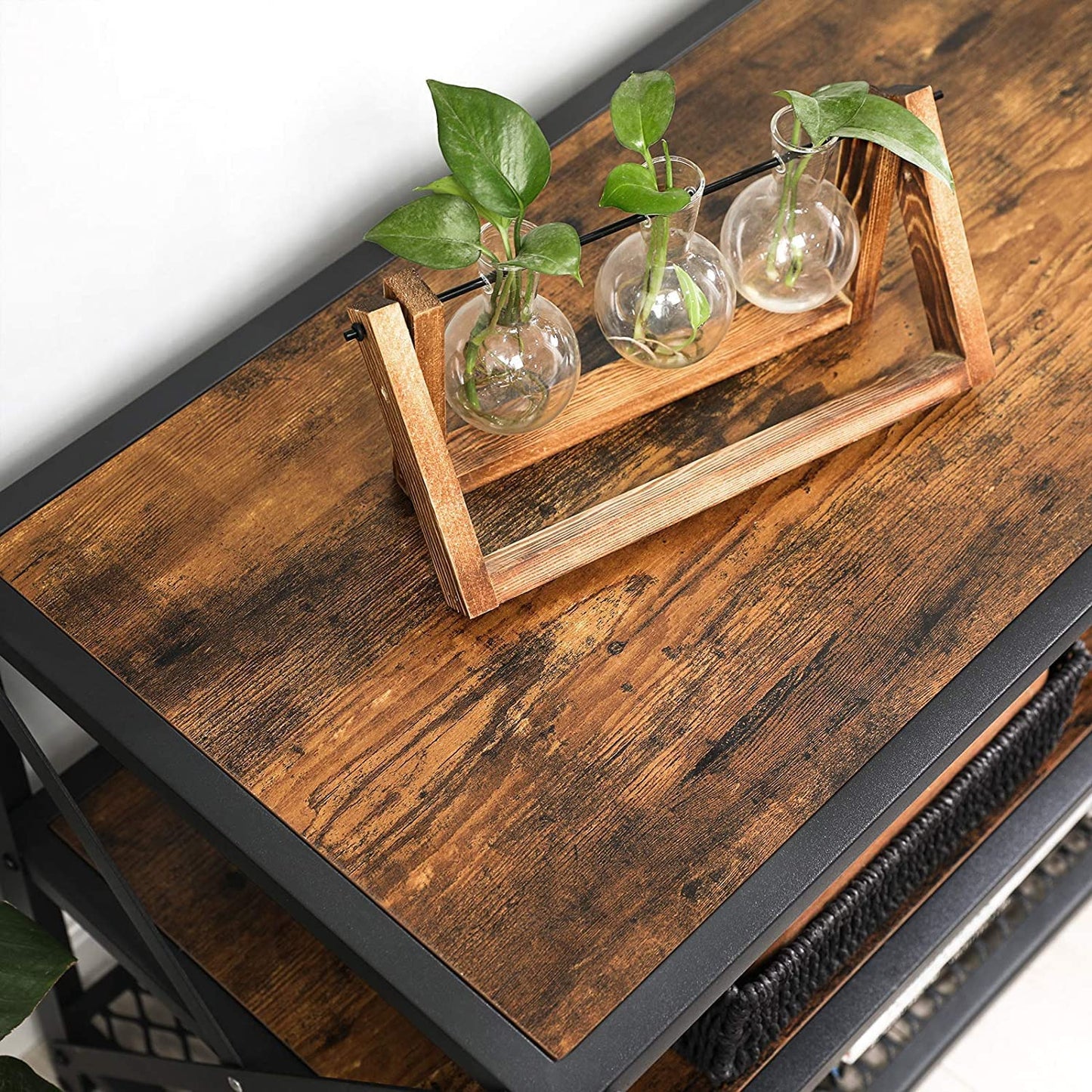 TV Stand for TV Steel Frame up to 178 cm with Shelves for Living Room and Bedroom Furniture Rustic Brown and Black - Cosy Abode