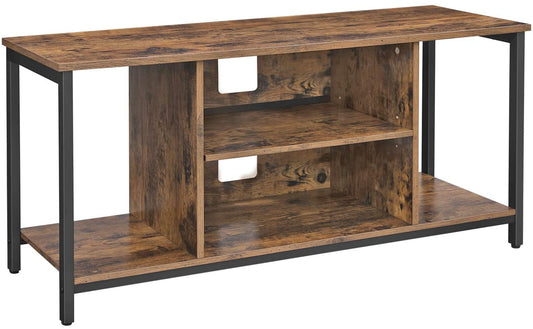 TV Console Unit with Open Storage Rustic Brown and Black Industrial - Cosy Abode
