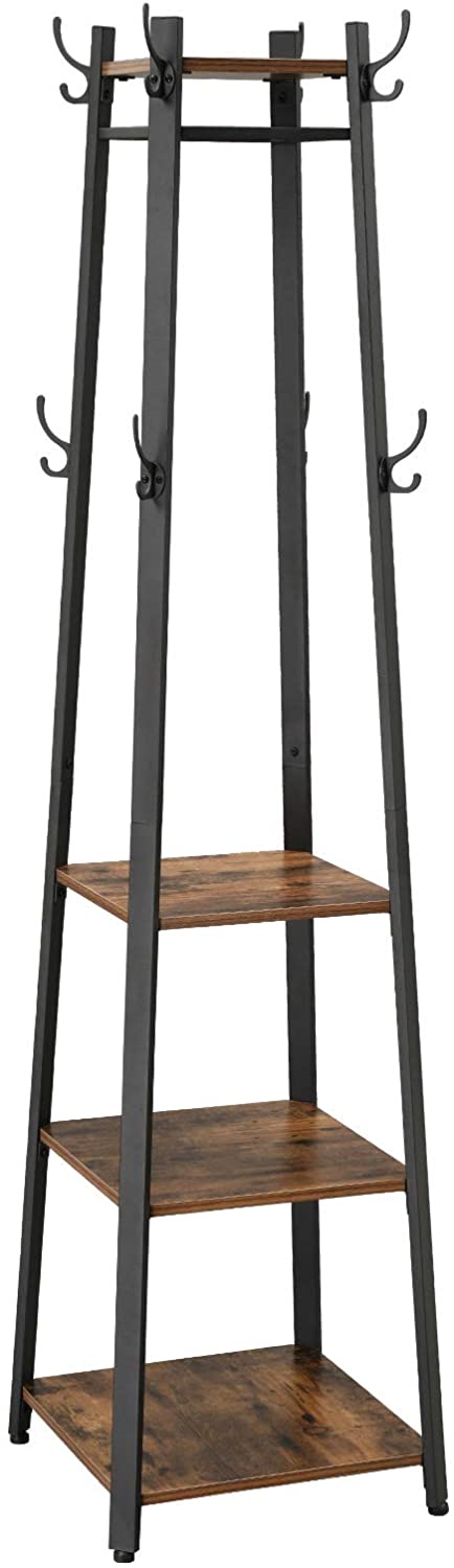 Coat Rack with 3 Shelves with Hooks Rustic Brown and Black - Cosy Abode