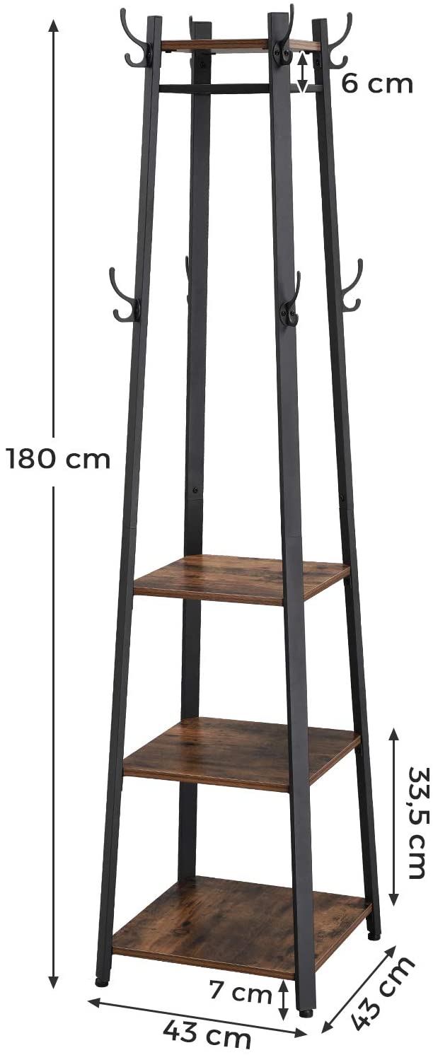 Coat Rack with 3 Shelves with Hooks Rustic Brown and Black - Cosy Abode