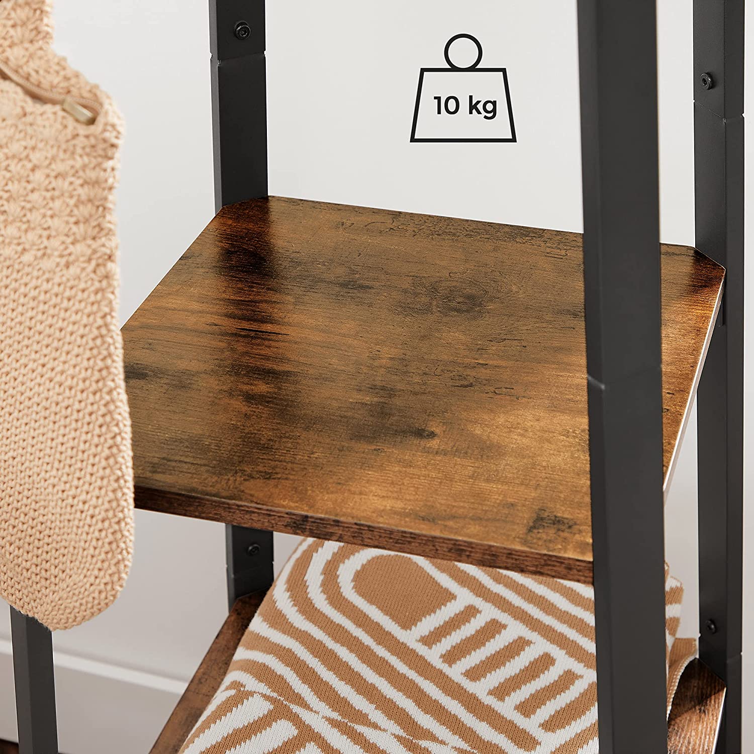 Coat Rack with 3 Shelves with Hooks Rustic Brown and Black - Cosy Abode