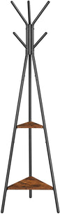 Black Coat Rack Stand Industrial Style 2 Shelves Clothes - Cosy Abode
