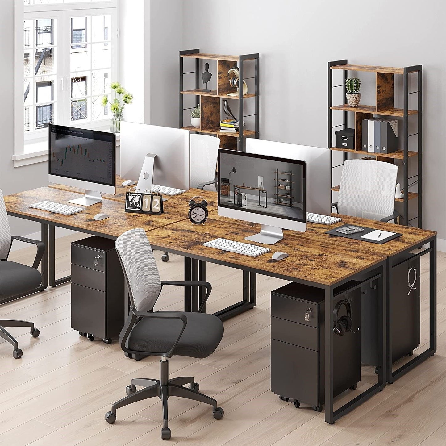 Home Office Desk with 8 Hooks 140 x 60 x 75 cm Rustic Brown and Black - Cosy Abode