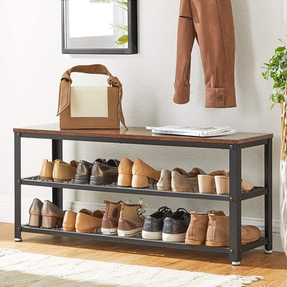 Shoe Rack with 2 Shelves 100 x 30 x 45 cm Rustic Brown and Black - Cosy Abode