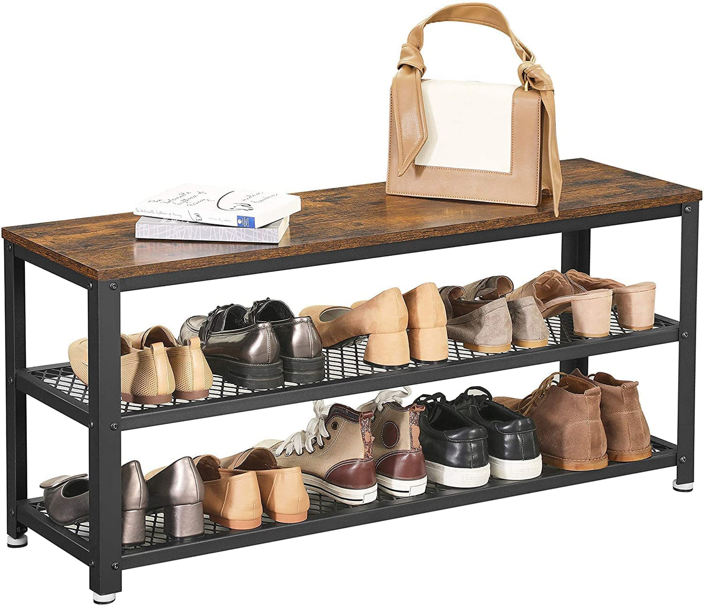 Shoe Rack with 2 Shelves 100 x 30 x 45 cm Rustic Brown and Black - Cosy Abode