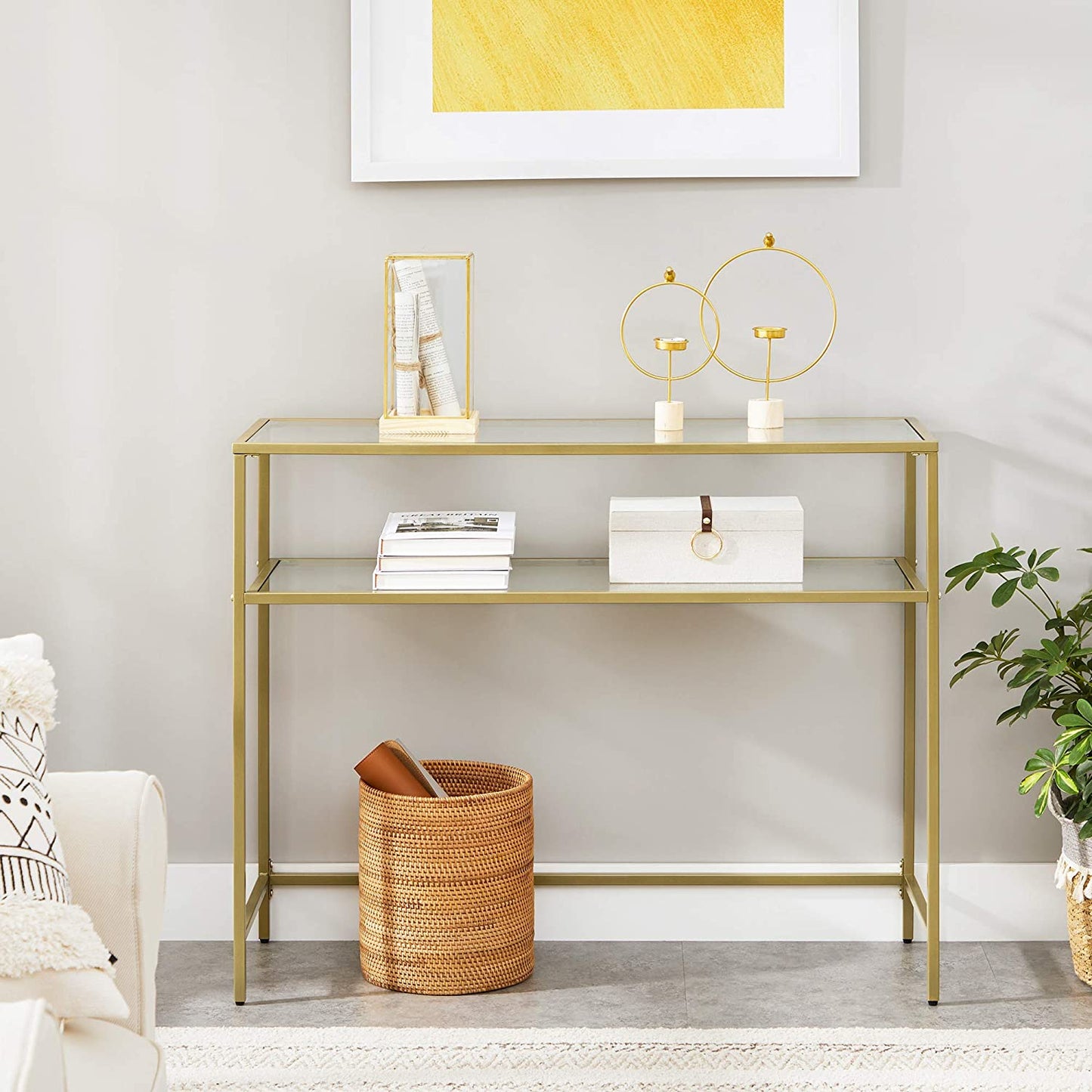 Console Table Metal Frame with 2 Shelves Adjustable Feet - Cosy Abode