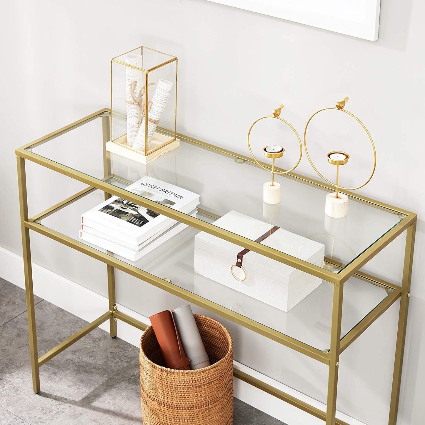 Console Table Metal Frame with 2 Shelves Adjustable Feet - Cosy Abode
