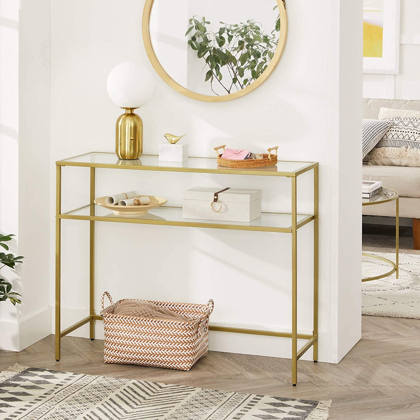 Console Table Metal Frame with 2 Shelves Adjustable Feet - Cosy Abode