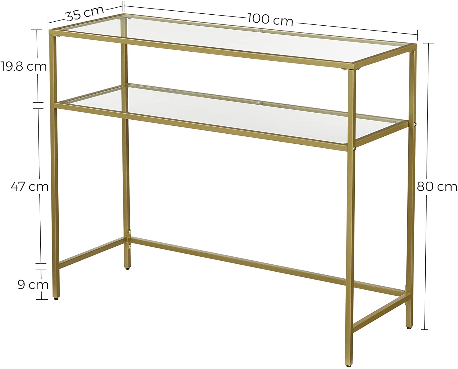 Console Table Metal Frame with 2 Shelves Adjustable Feet - Cosy Abode