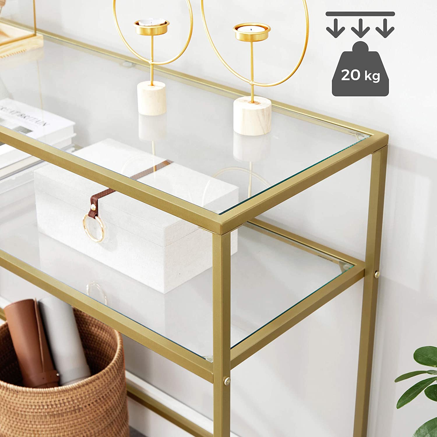 Console Table Metal Frame with 2 Shelves Adjustable Feet - Cosy Abode