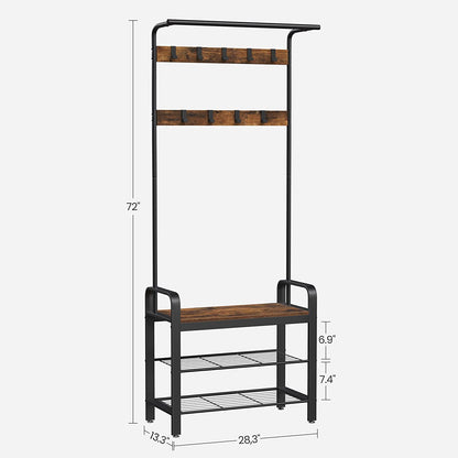 Vintage Coat Rack Shoe Bench, Wood Look Accent Furniture and Metal Frame - Cosy Abode