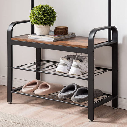 Vintage Coat Rack Shoe Bench, Wood Look Accent Furniture and Metal Frame - Cosy Abode