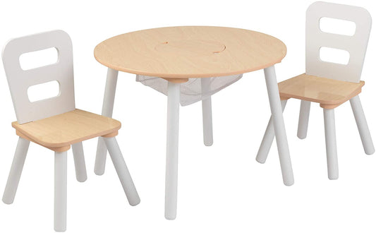 Round Table and 2 Chair Set for children (White Natural) - Cosy Abode