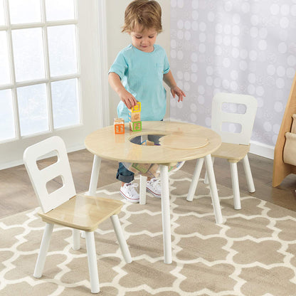 Round Table and 2 Chair Set for children (White Natural) - Cosy Abode
