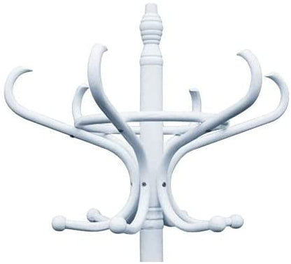 White Coat Rack with Stand Wooden Hat and 12 Hooks Hanger Walnut tree - Cosy Abode