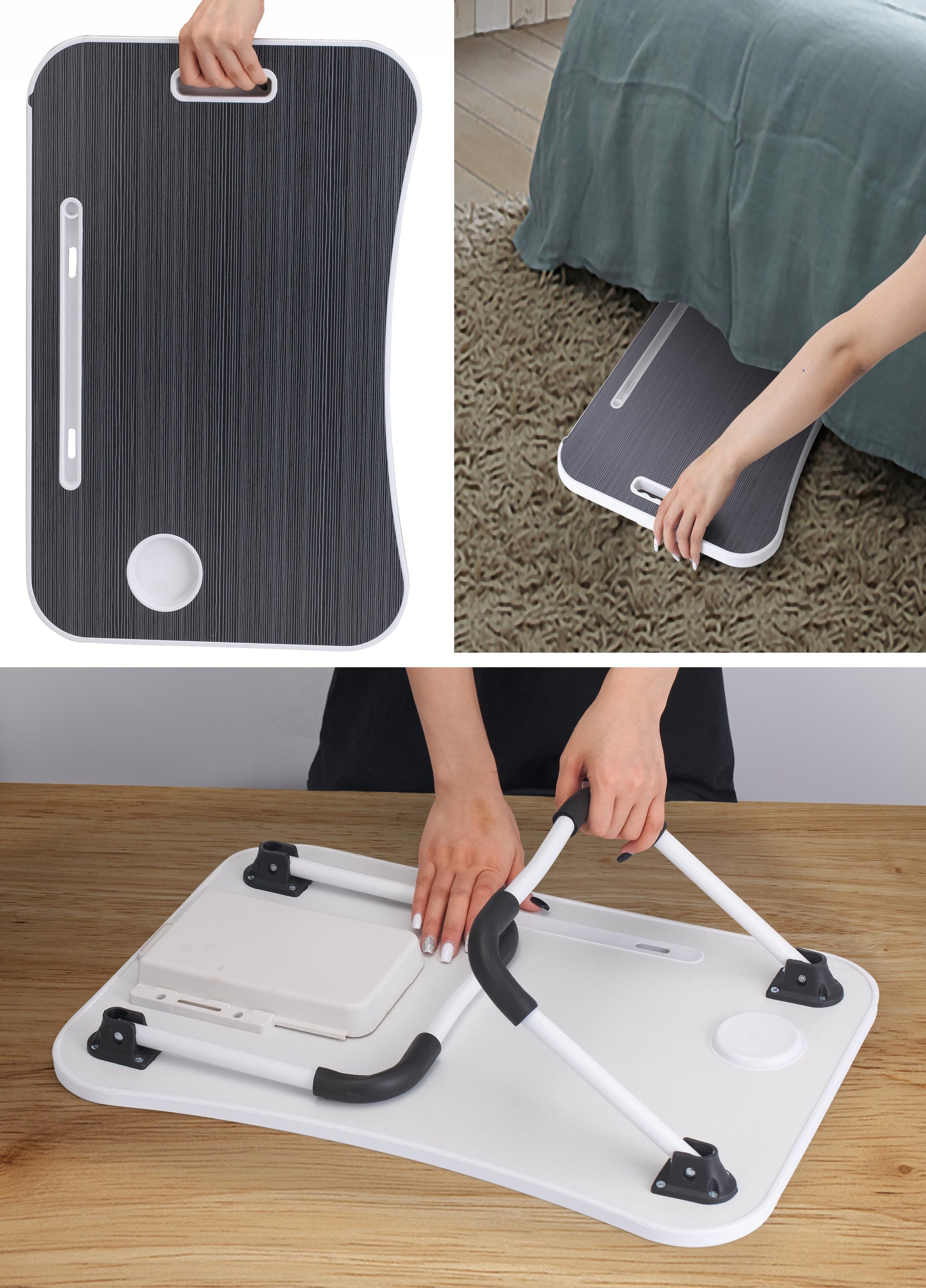 Laptop Bed Desk with Storage and foldable legs for Adults, Kids & Home Office - Cosy Abode
