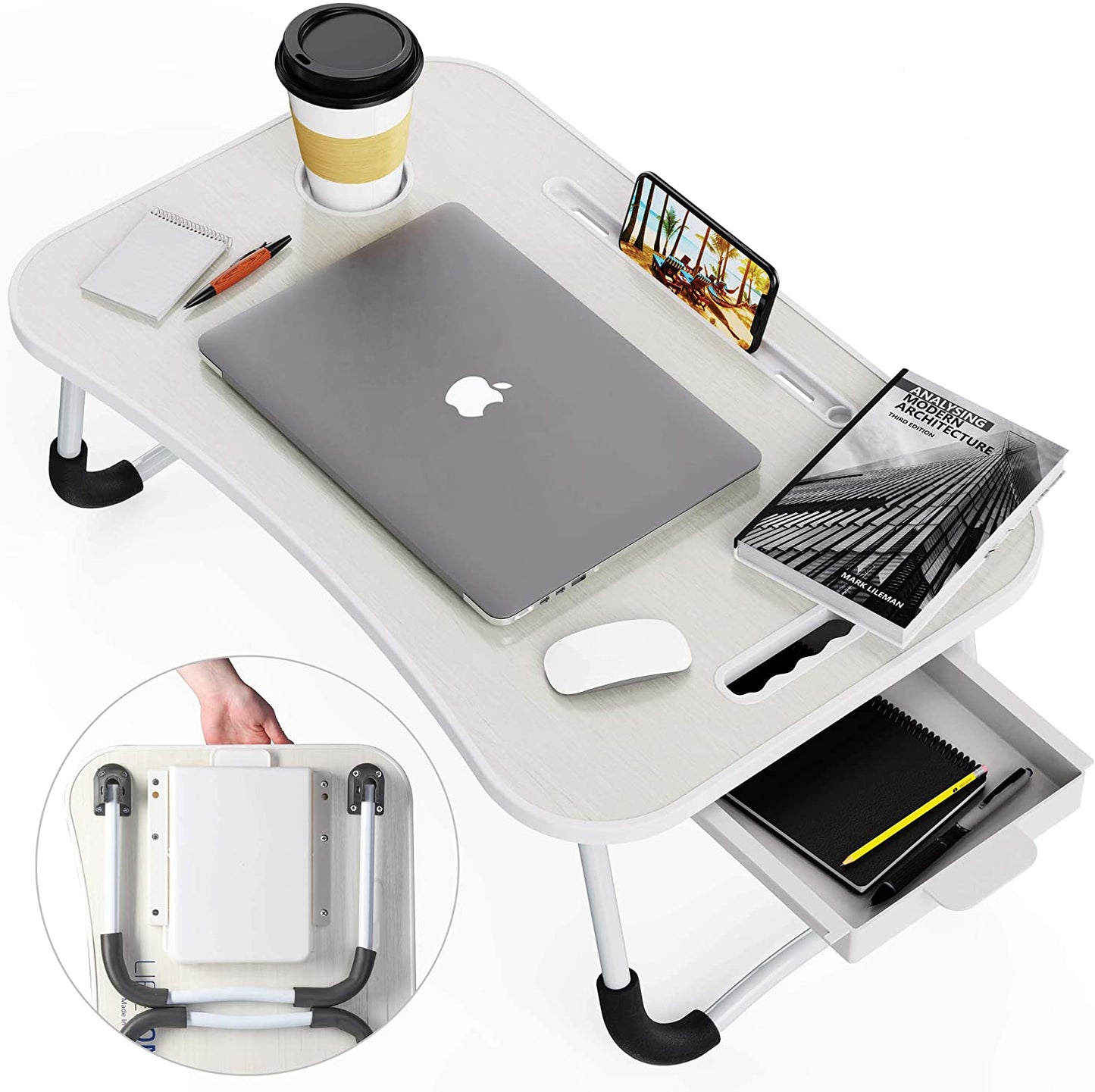 Laptop Bed Desk with Storage and foldable legs for Adults, Kids & Home Office - Cosy Abode