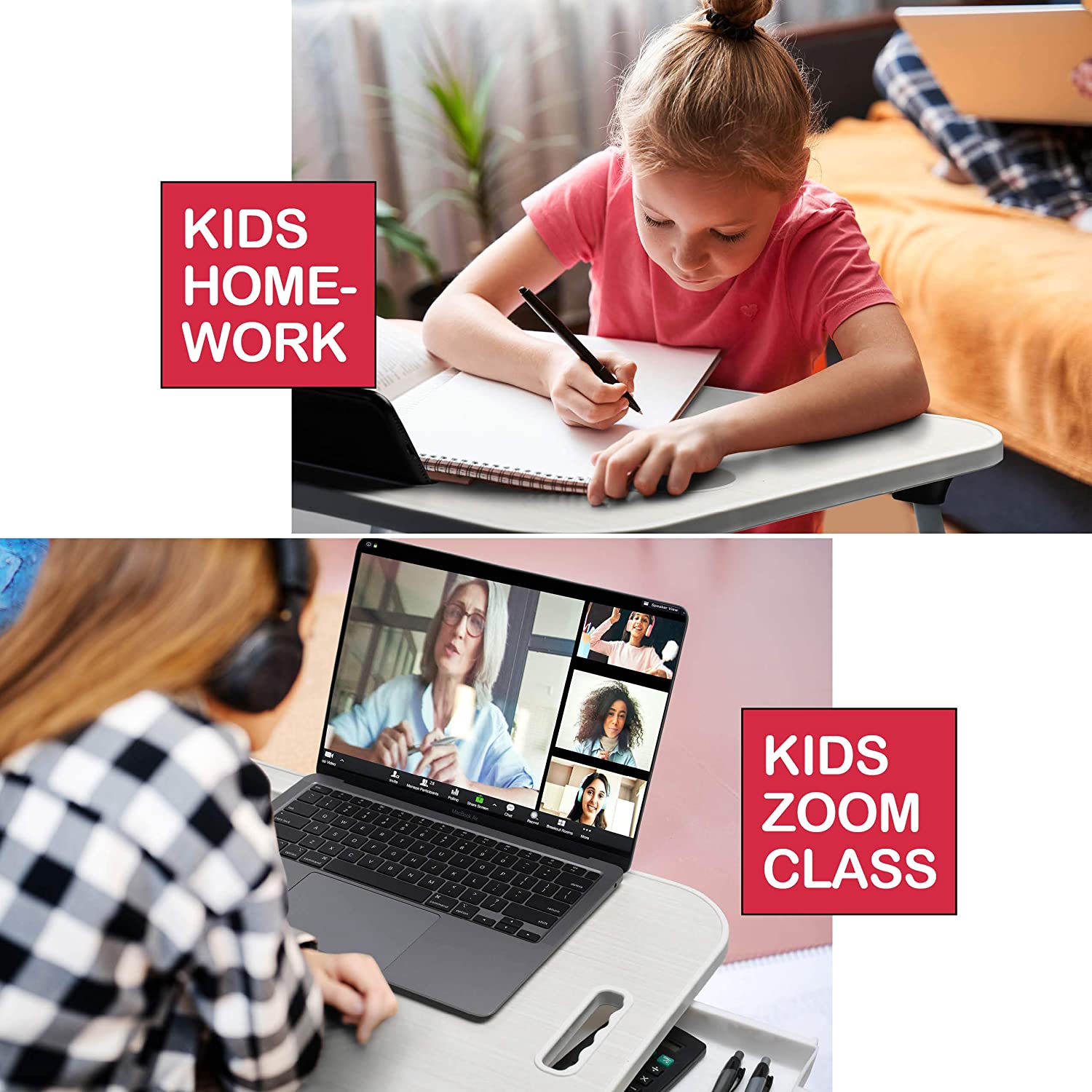 Laptop Bed Desk with Storage and foldable legs for Adults, Kids & Home Office - Cosy Abode
