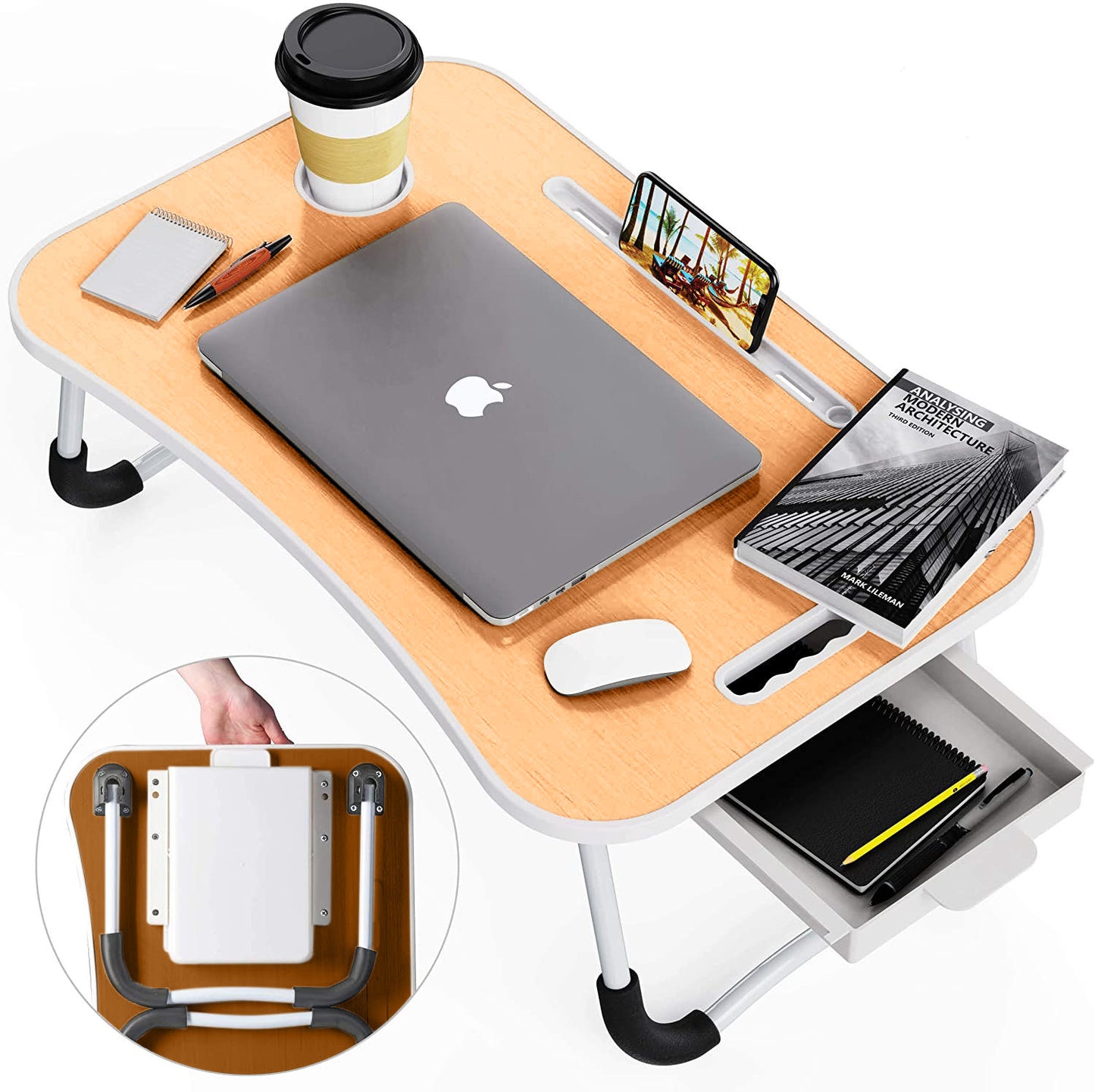 CARLA HOME Laptop Bed Desk with Storage and foldable legs for Adults, Kids & Home Office - Cosy Abode