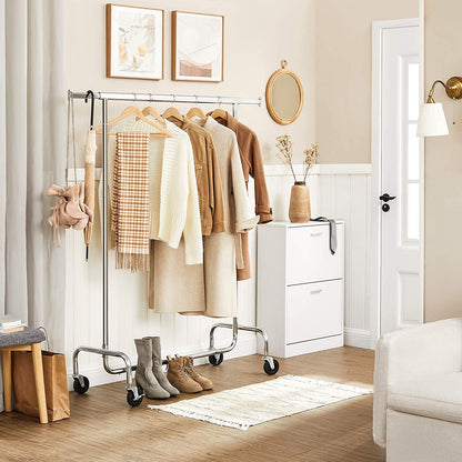 Clothes Rack Wheels Chrome Extendable, 136 kg load - Cosy Abode