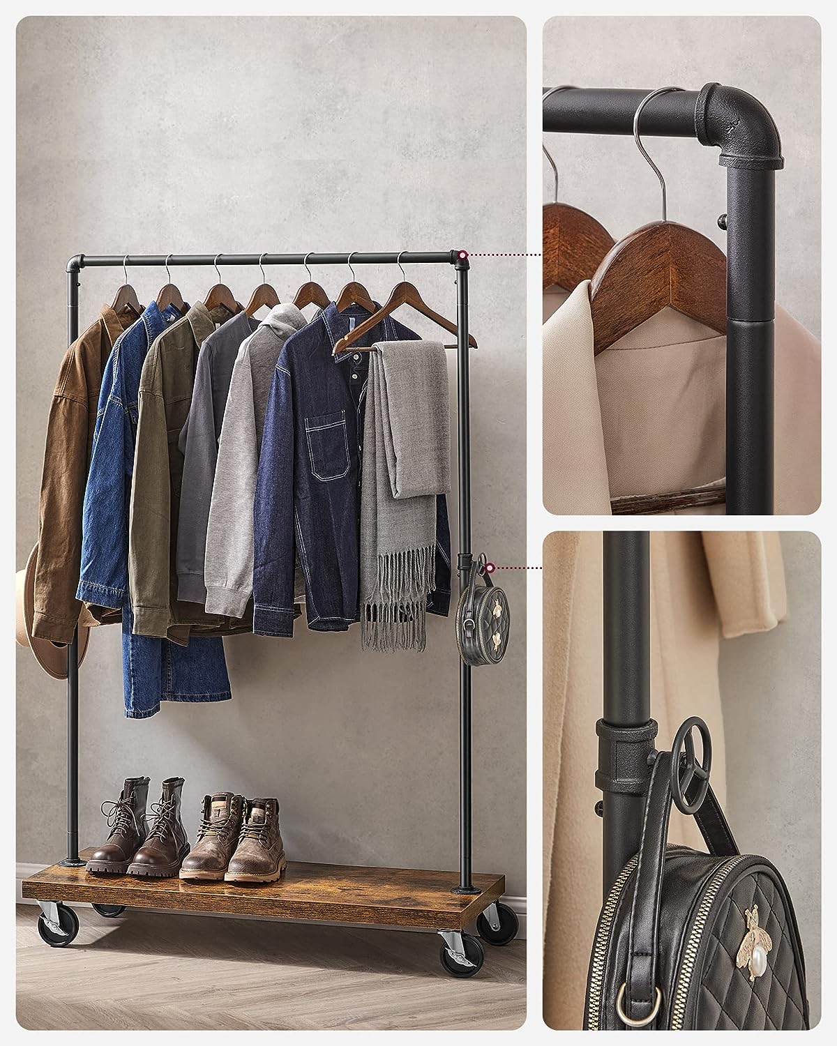 Clothes Rack Rustic Brown Black - Cosy Abode