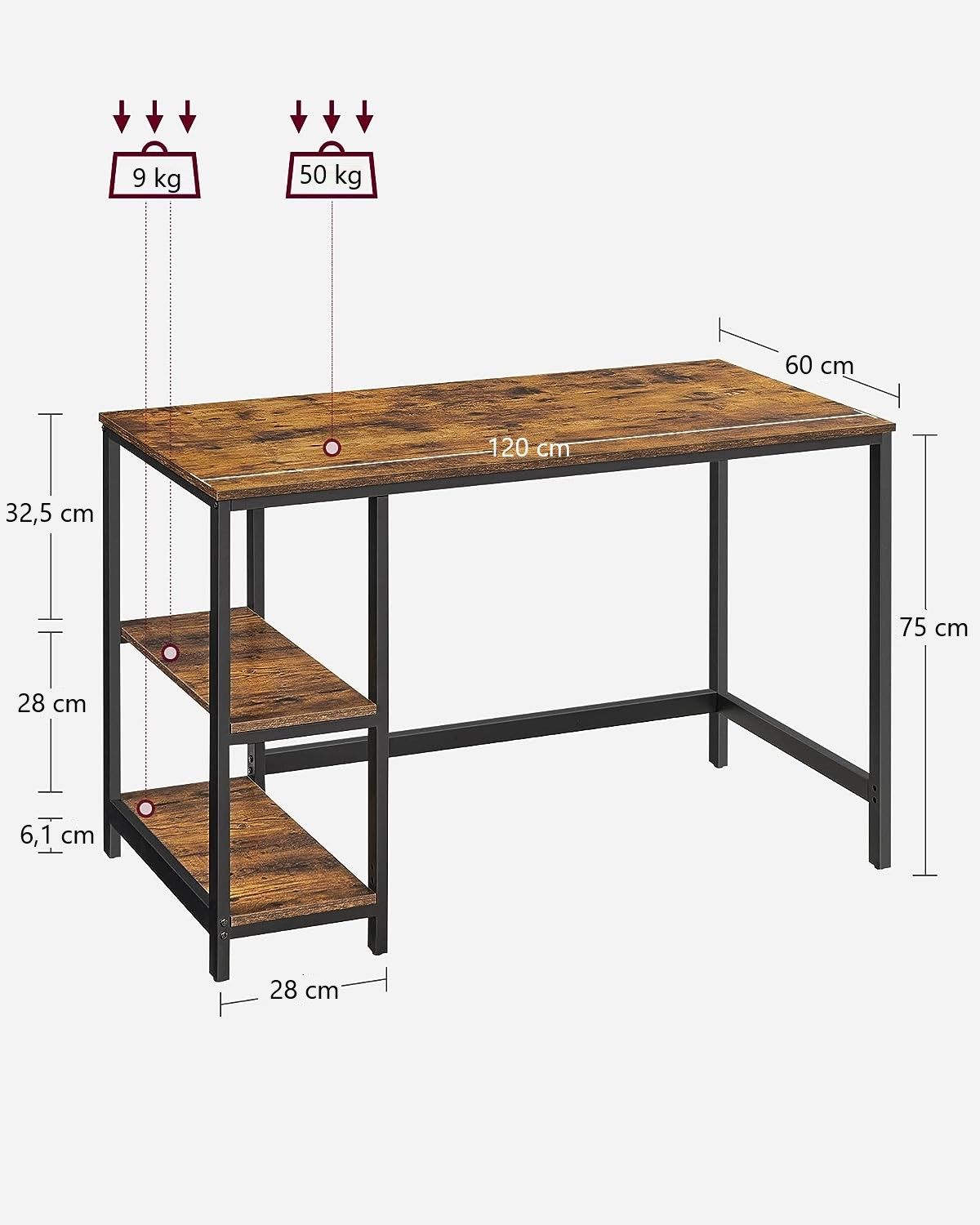 Computer Desk 2 Shelves Rustic, Brown Black - Cosy Abode