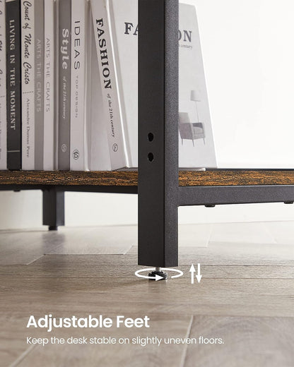 Computer Desk 2 Shelves Rustic, Brown Black - Cosy Abode