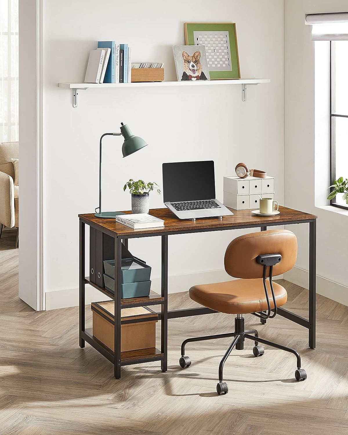 Computer Desk 2 Shelves Rustic, Brown Black - Cosy Abode