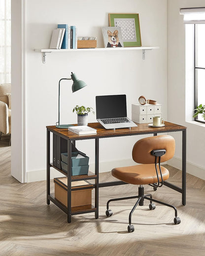 Computer Desk 2 Shelves Rustic, Brown Black - Cosy Abode
