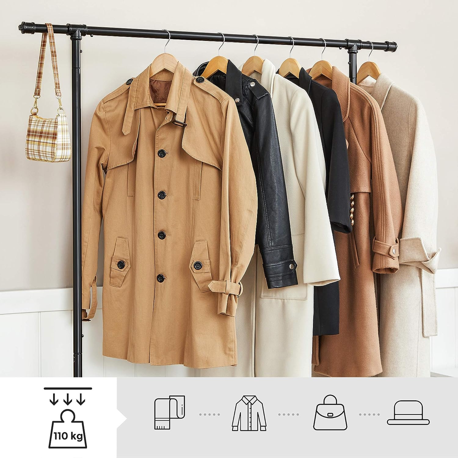 Industrial Clothing Rack Wheels Double Rod - Cosy Abode
