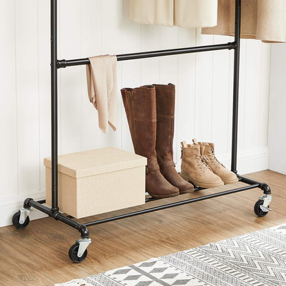 Industrial Clothing Rack Wheels Double Rod - Cosy Abode