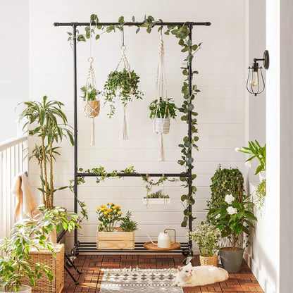 Industrial Clothing Rack Wheels Double Rod - Cosy Abode