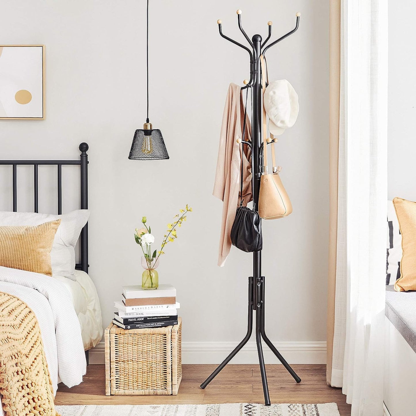 Metal Coat Rack Stand Hat Hanger, Black, 182cm - Cosy Abode