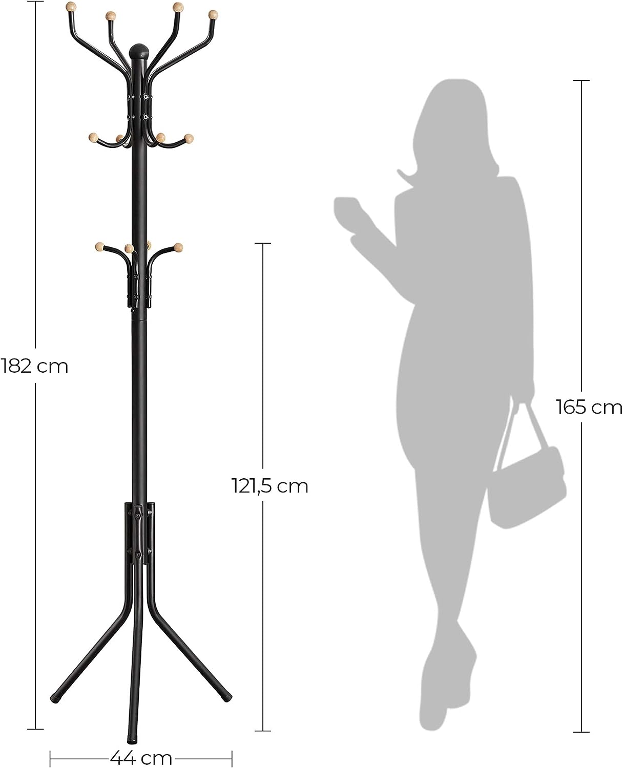 Metal Coat Rack Stand Hat Hanger, Black, 182cm - Cosy Abode