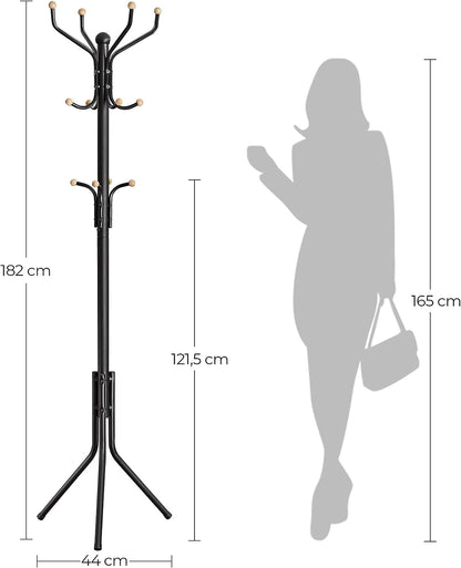 Metal Coat Rack Stand Hat Hanger, Black, 182cm - Cosy Abode
