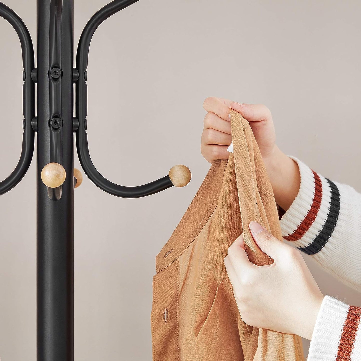 Metal Coat Rack Stand Hat Hanger, Black, 182cm - Cosy Abode