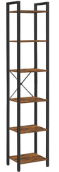 Small 6-Tier Industrial Bookshelf, Rustic Brown, Black - Cosy Abode