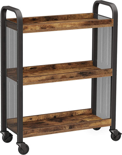 Rustic Brown Kitchen Trolley Rolling Cart with Steel Structure (66 x 26 x 85 cm) - Cosy Abode