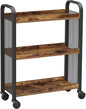 Rustic Brown Kitchen Trolley Rolling Cart with Steel Structure (66 x 26 x 85 cm) - Cosy Abode