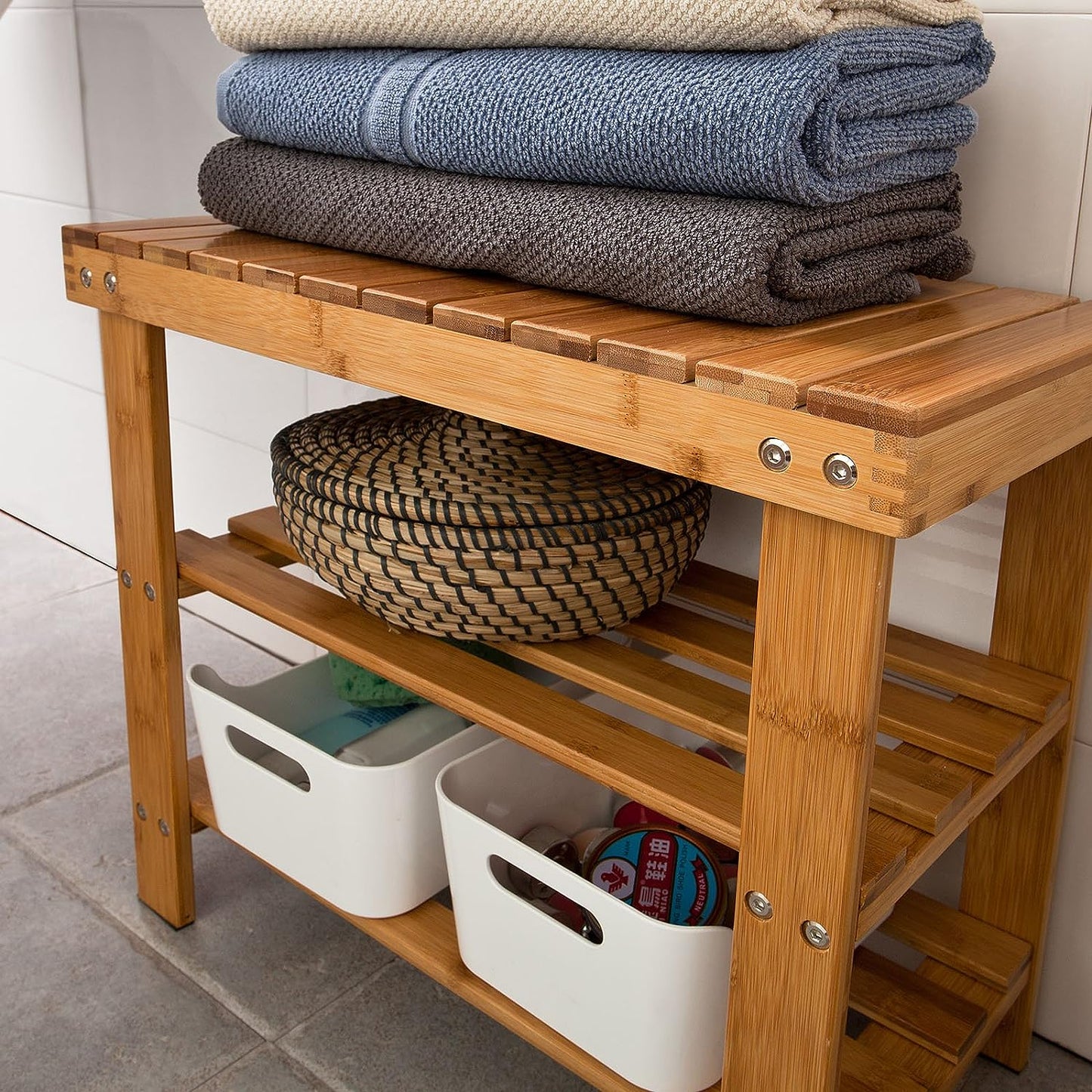 Bamboo Shoe Bench Rack Storage with shelves - Cosy Abode