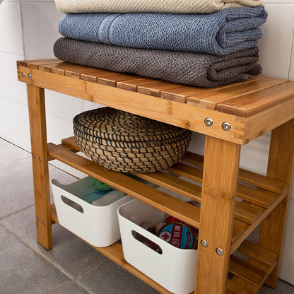 Bamboo Shoe Bench Rack Storage with shelves - Cosy Abode
