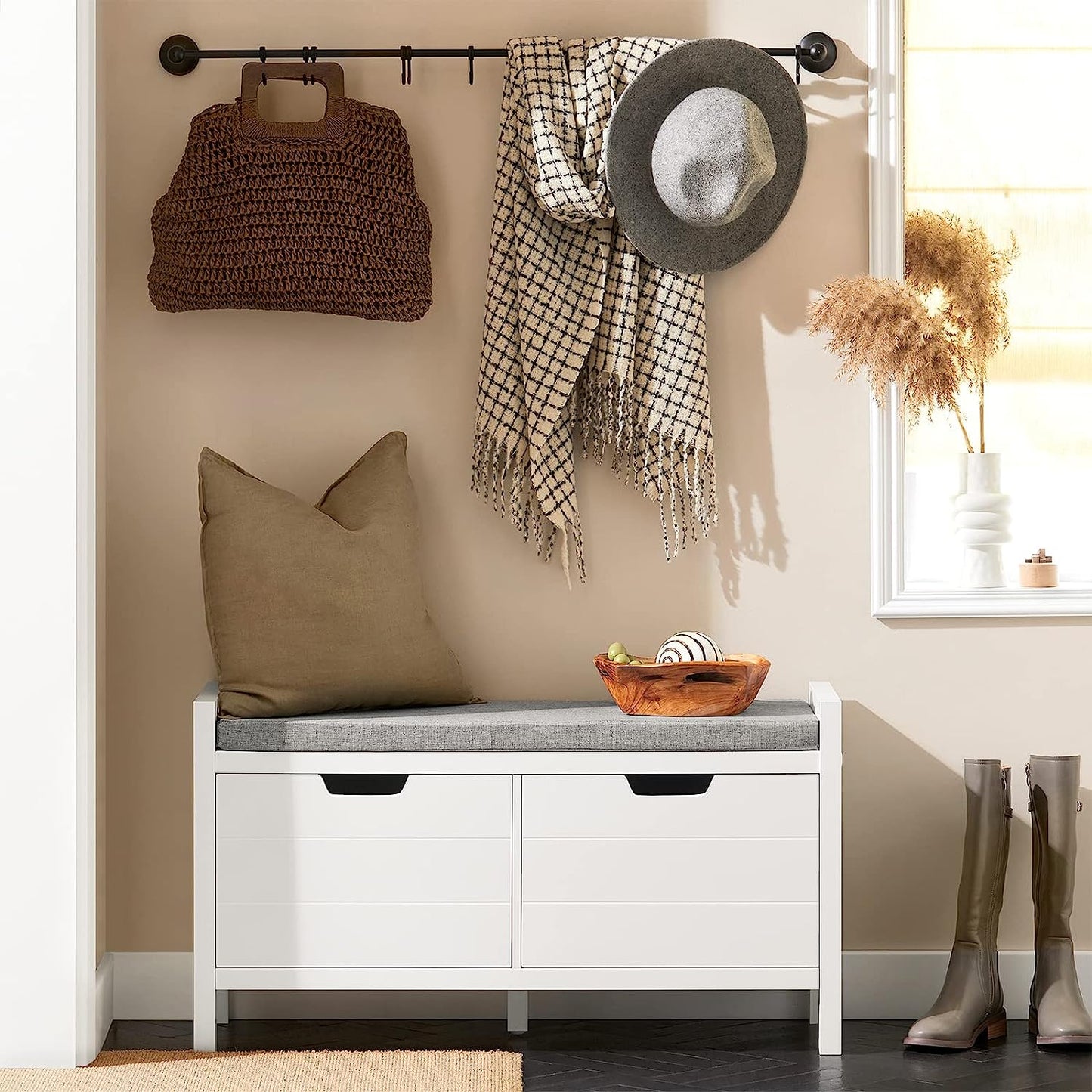 Shoe Bench Shoe Rack Cabinet Hallway, White - Cosy Abode