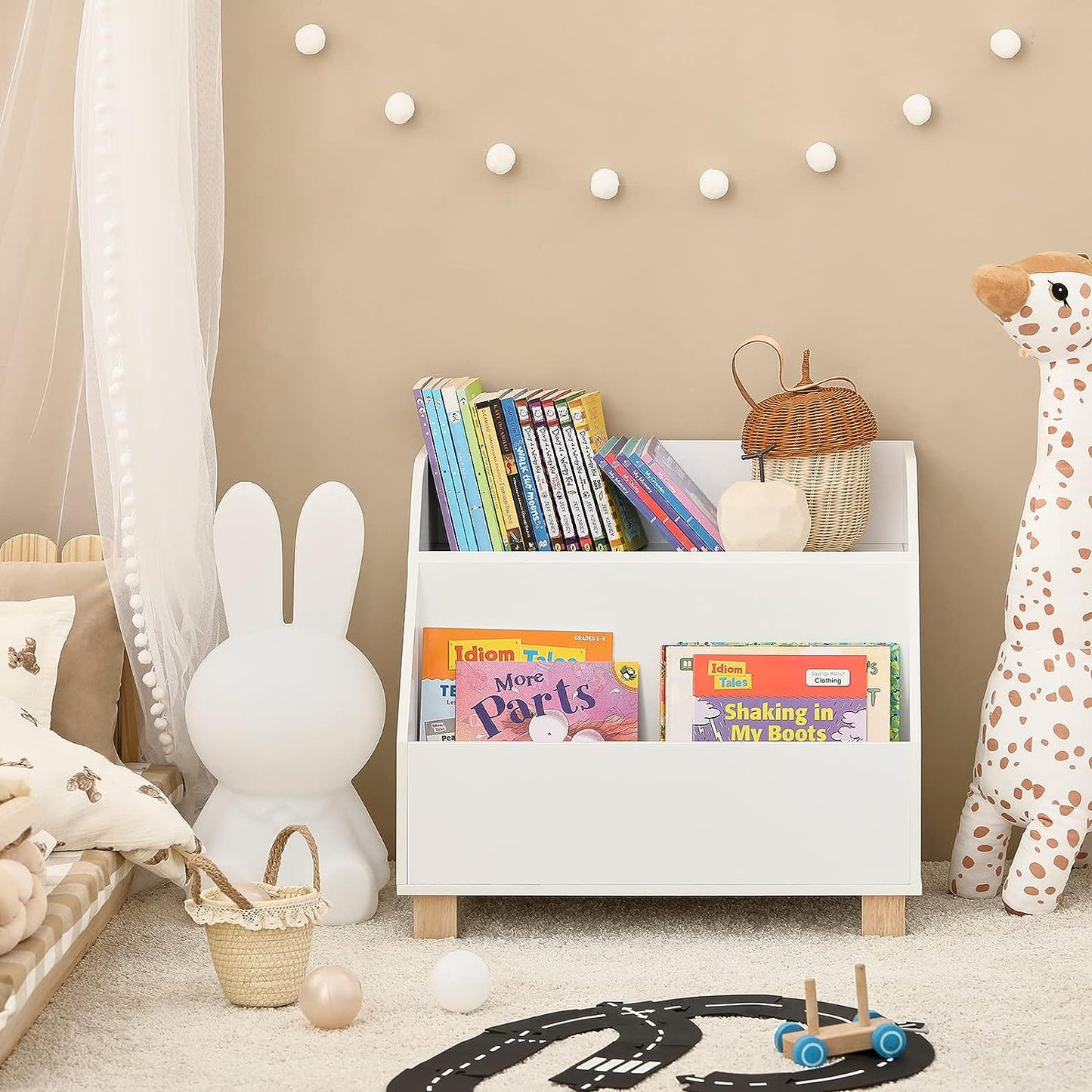 Kids Storage Bookcase 3 Compartments, White - Cosy Abode