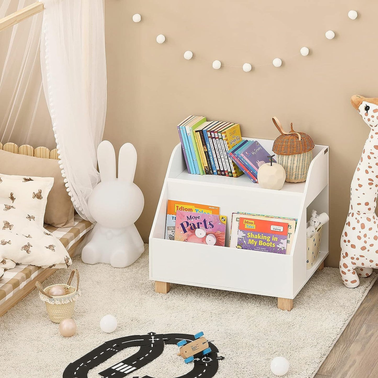Kids Storage Bookcase 3 Compartments, White - Cosy Abode