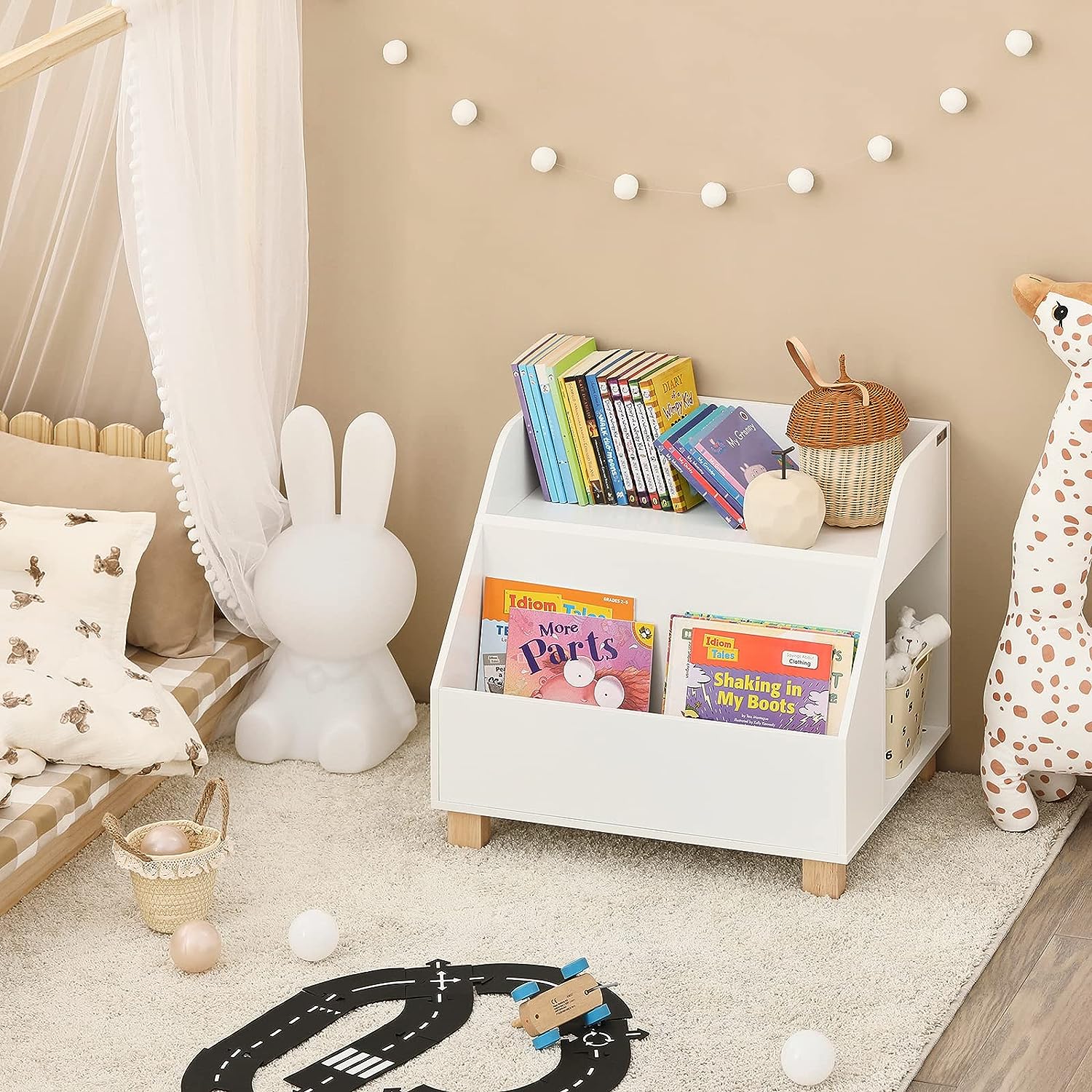 Kids Storage Bookcase 3 Compartments, White - Cosy Abode