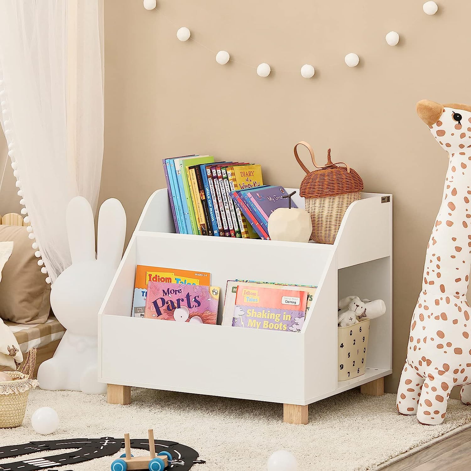 Kids Storage Bookcase 3 Compartments, White - Cosy Abode